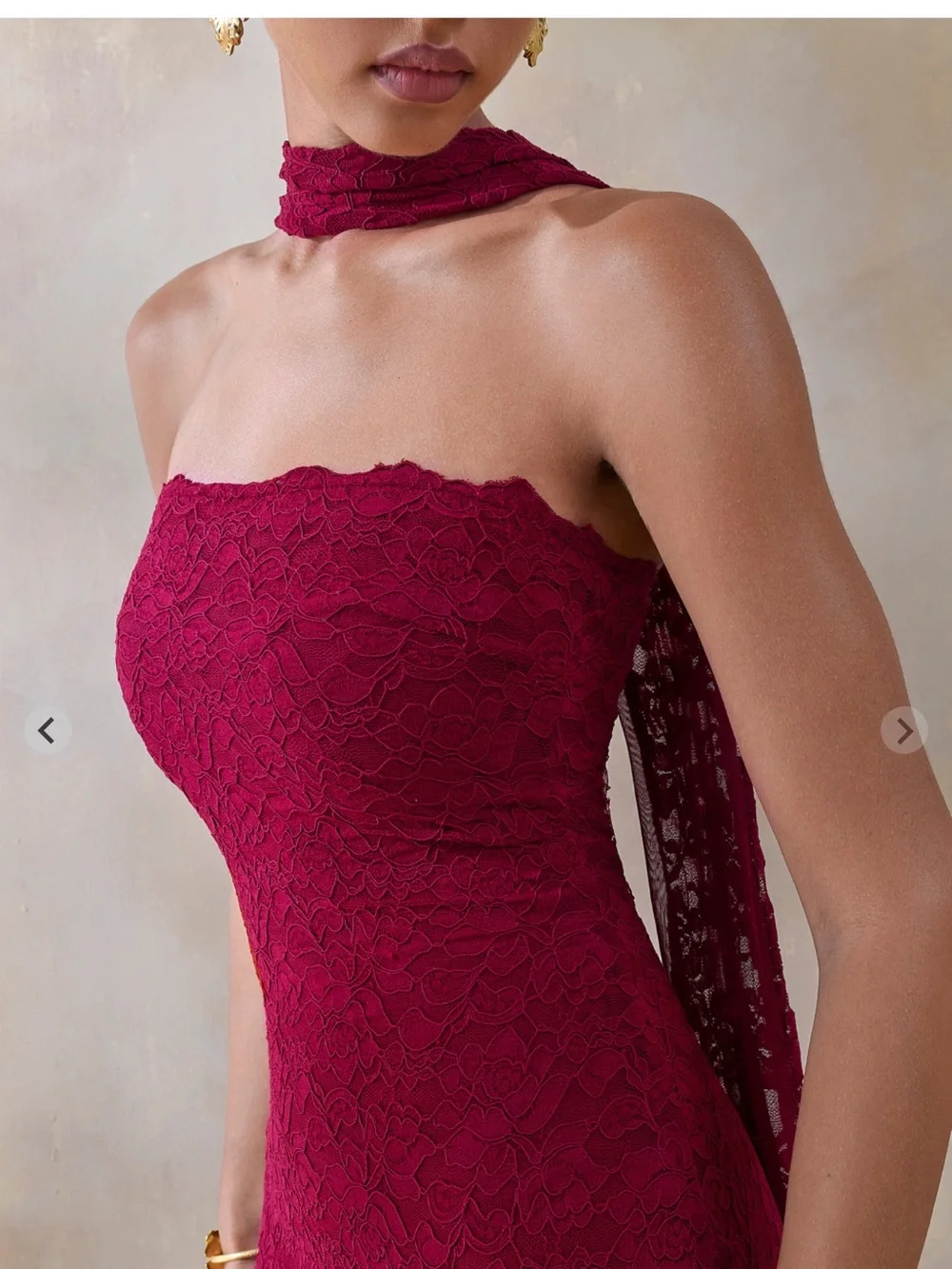 Strapless Lace Midi Dress in Deep Berry